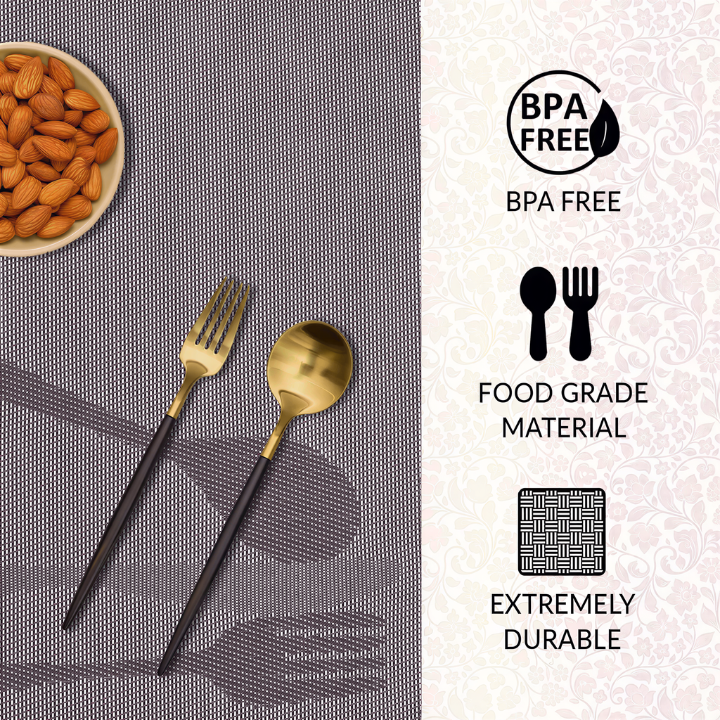 Vinyl Placemats - Devonshire Light Brown Table Protectors | Washable, Non Slip Mats