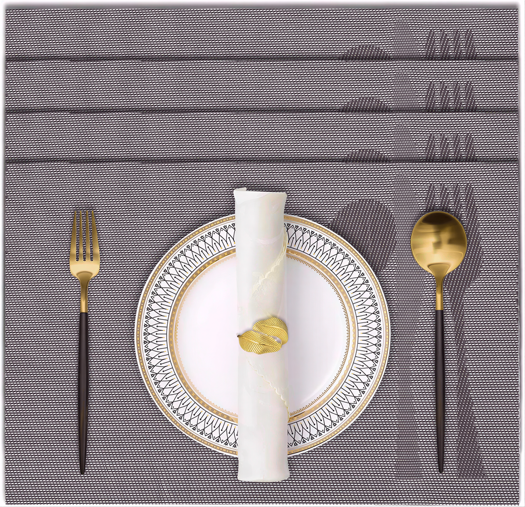 Vinyl Placemats - Devonshire Light Brown Table Protectors | Washable, Non Slip Mats