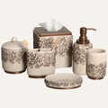 Bathroom Accessories Set | Modern Beige 6-Piece Bath Décor & Countertop Essentials