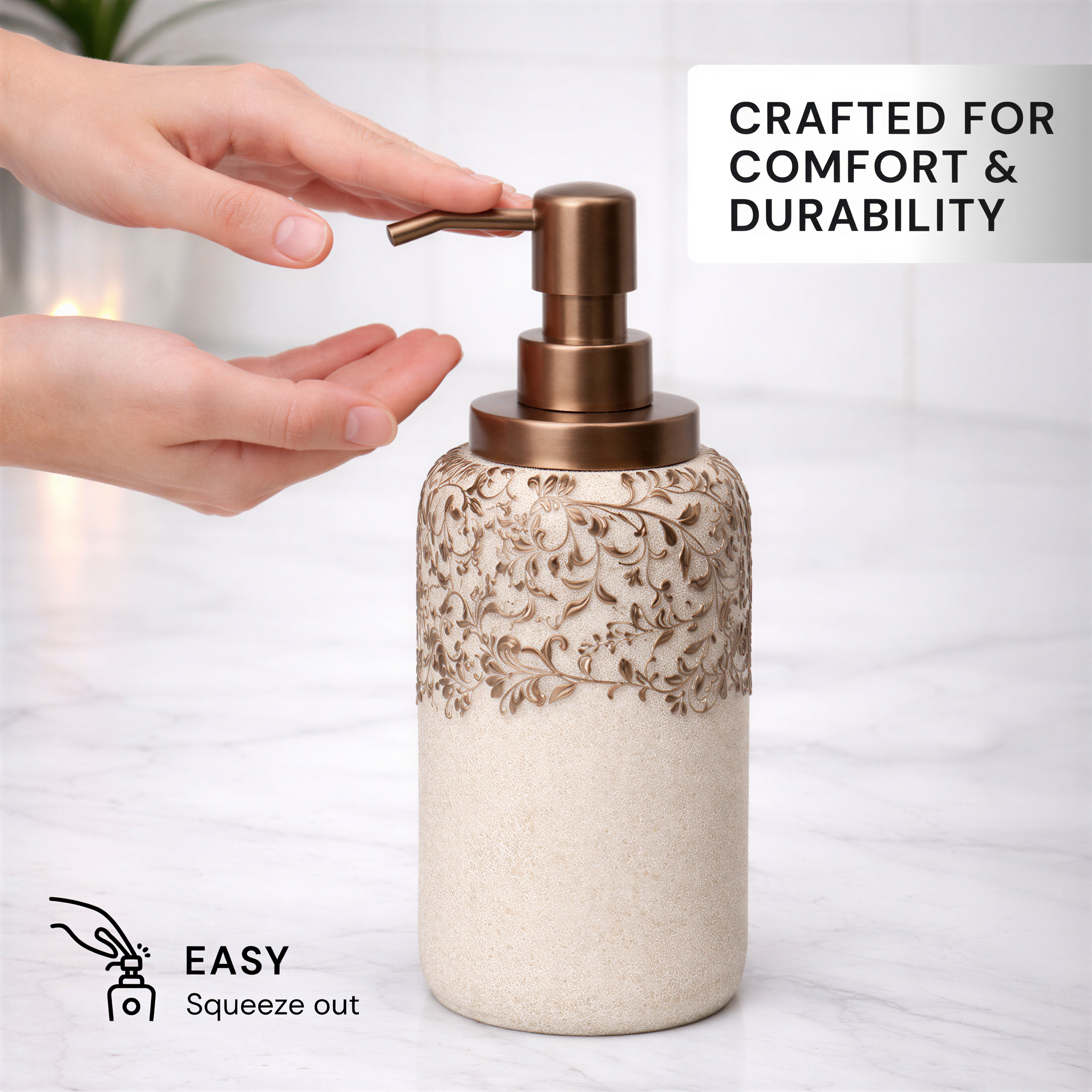 Bathroom Accessories Set | Modern Beige 6-Piece Bath Décor & Countertop Essentials