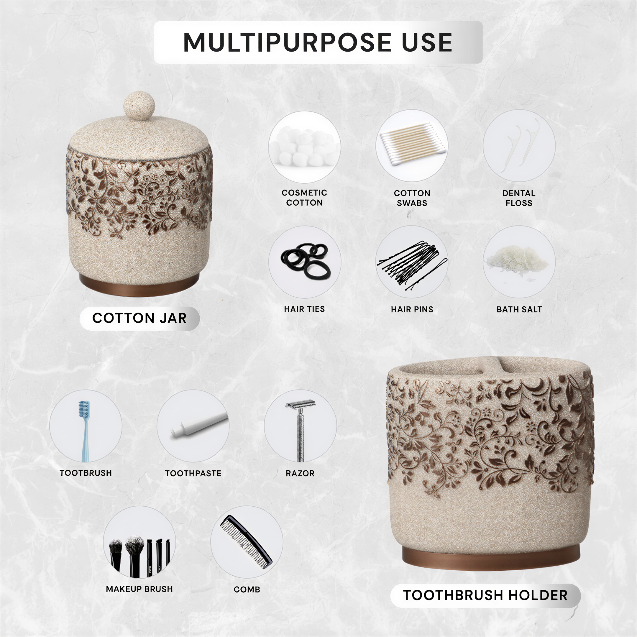 Bathroom Accessories Set | Modern Beige 6-Piece Bath Décor & Countertop Essentials