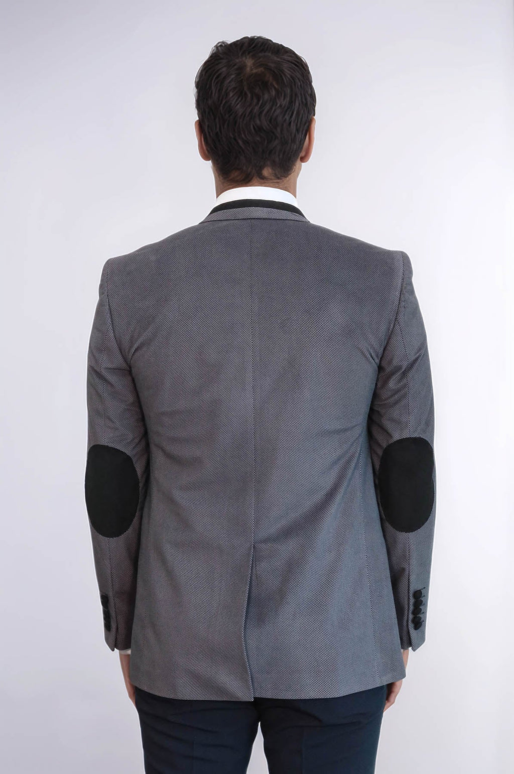 2 Buttons Pocket Piping Velvet Grey Jacket