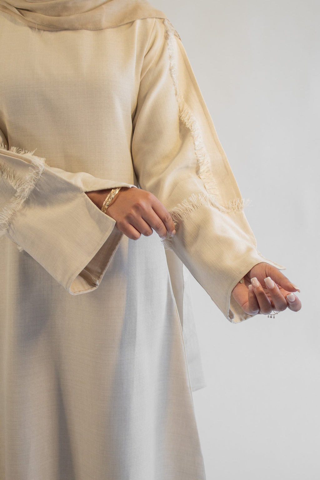 Aisha Linen Fringe Abaya - Beige