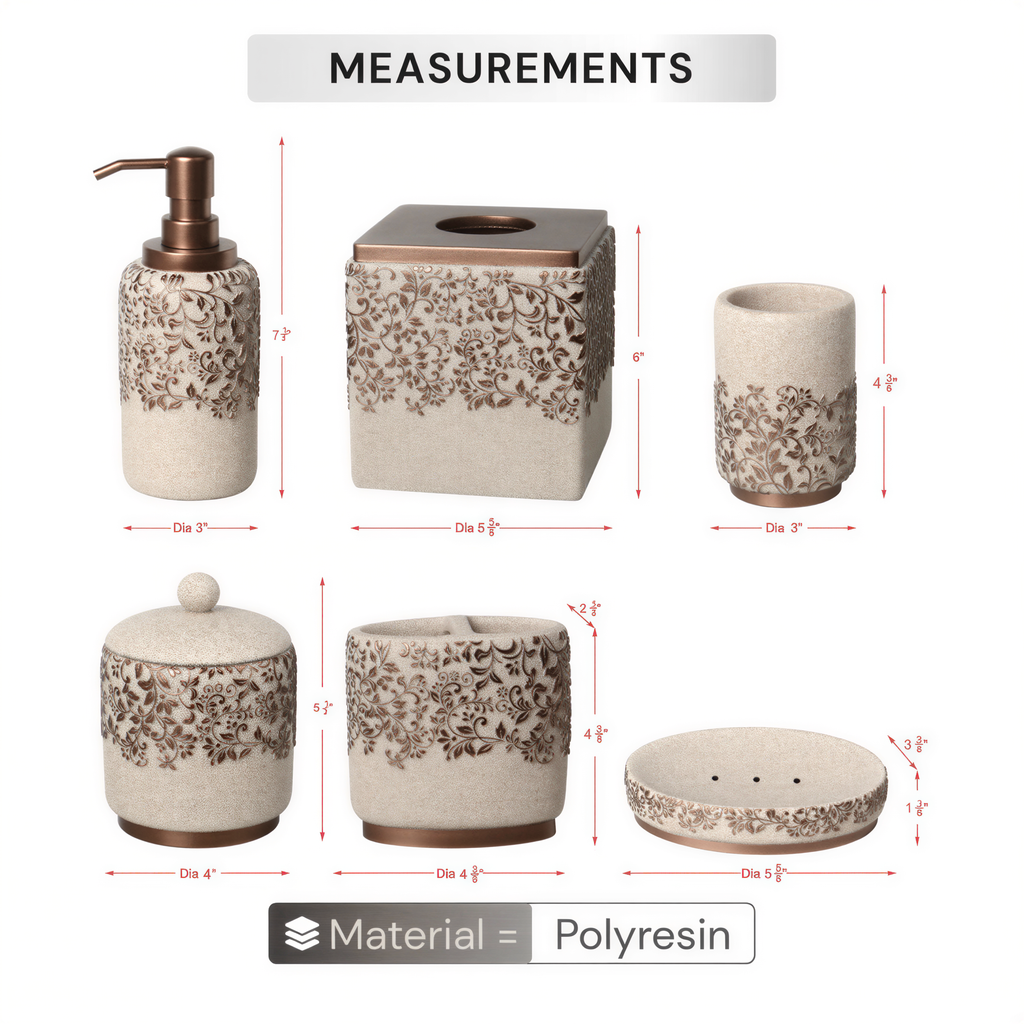 Bathroom Accessories Set | Modern Beige 6-Piece Bath Décor & Countertop Essentials