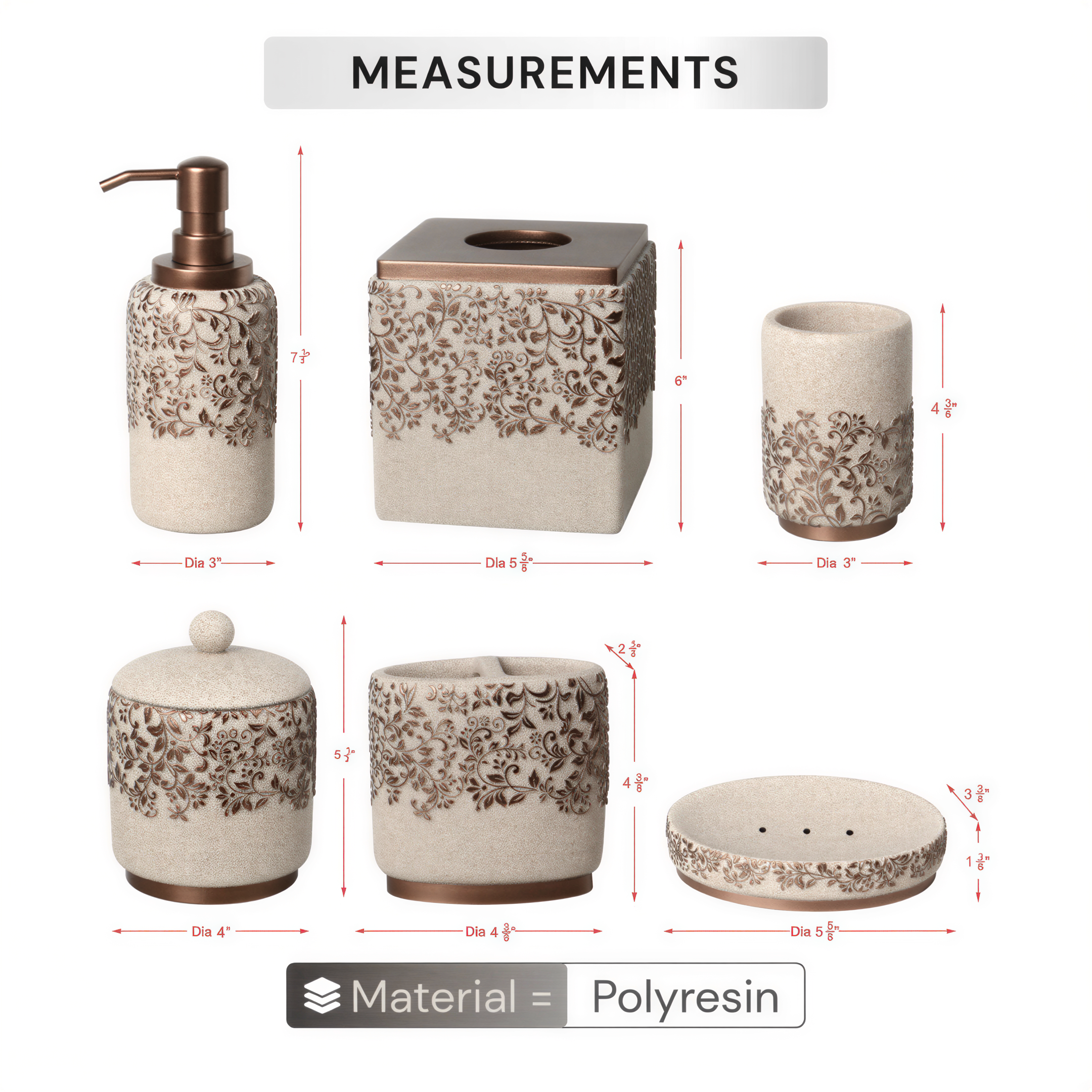 Bathroom Accessories Set | Modern Beige 6-Piece Bath Décor & Countertop Essentials