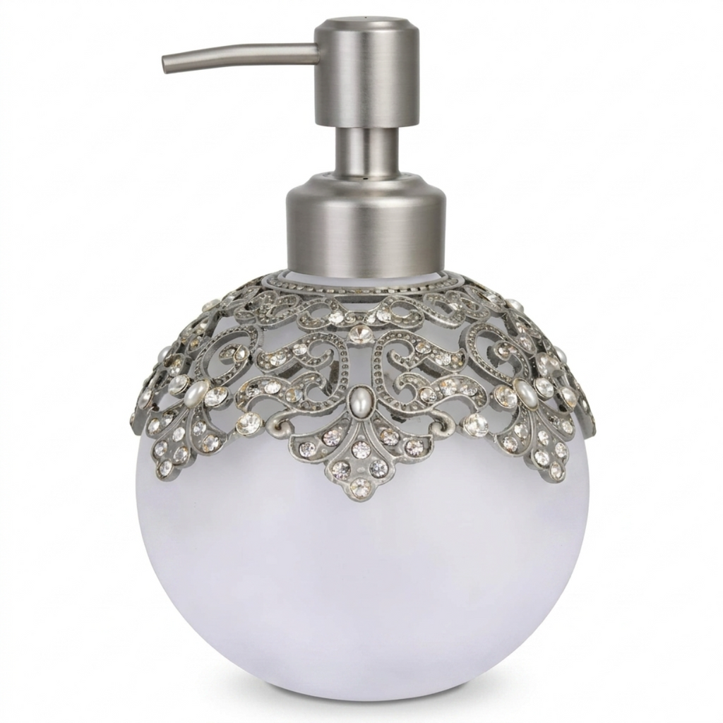 Soap Dispenser – Isolde Essence Frosted Glass Decorative Bathroom Accessory 12 oz