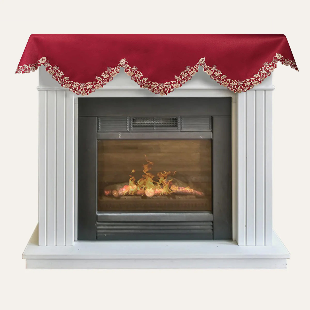 Burgundy Mantel Scarf – Rustic Fireplace Decor | Polyester Embroidered Table Linen Protector 18x90 Inch