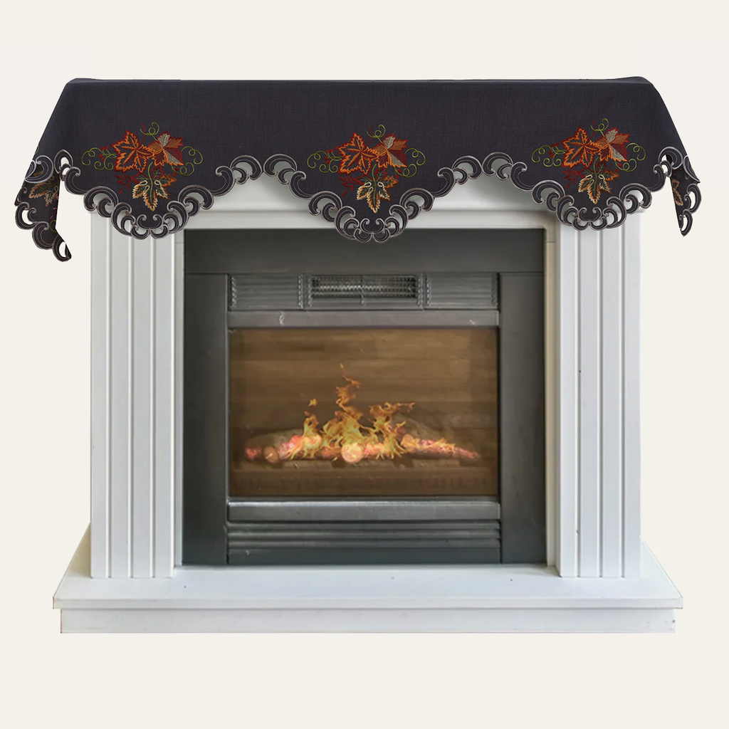 Mantel Scarf Cover – Charcoal Gray Embroidered Lace Table Runner Decor 18x90 Inch