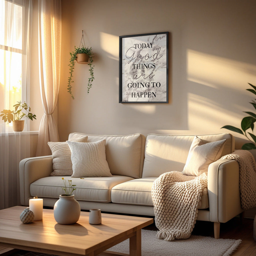 Boho Wall Décor - Framed Motivational Wall Art with Marble Aesthetic